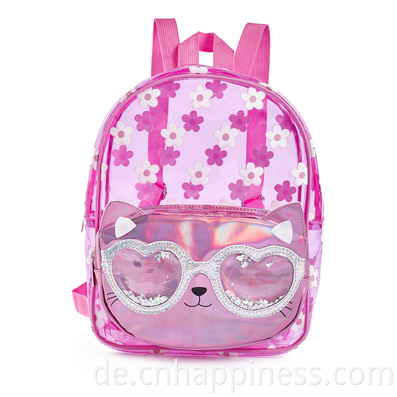 HSI coole und süße Katzen transparent rosa Allover Print Girls School Mode Bag Rucksack Rucksack mit flüssigem Pailletten -Effekt